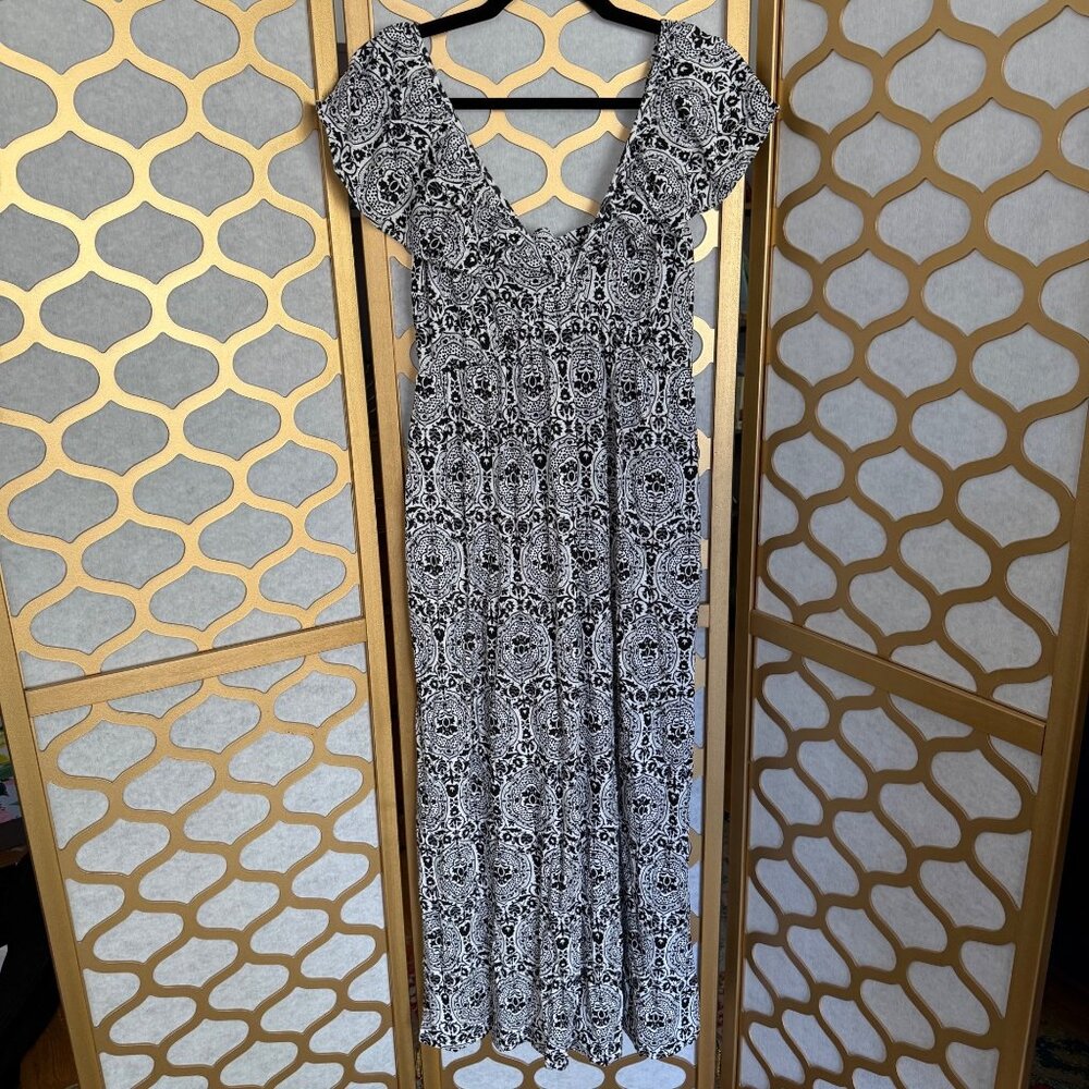 Boden Size 4 NEW Black & White Geo Print Deep V-Neck Tie Back Jersey Maxi Dress - Picture 9 of 16